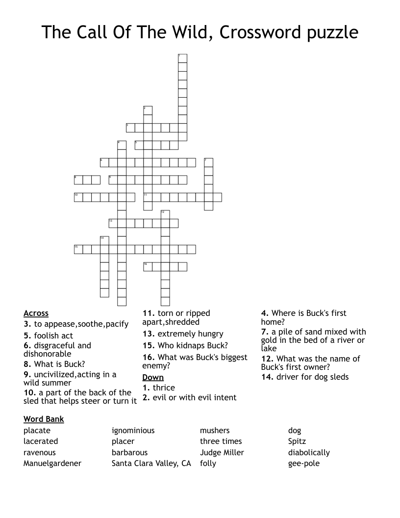 The Call Of The Wild, Crossword puzzle