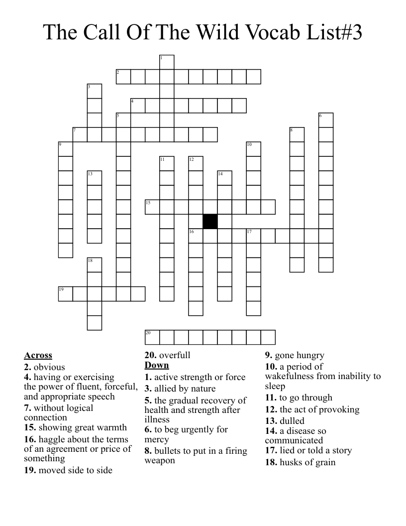 The Call Of The Wild Vocab List#3 Crossword