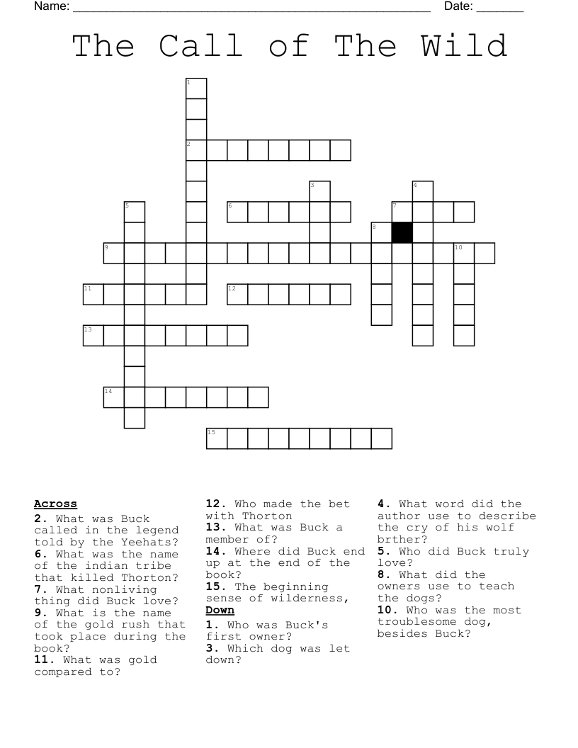 The Call of The Wild Crossword