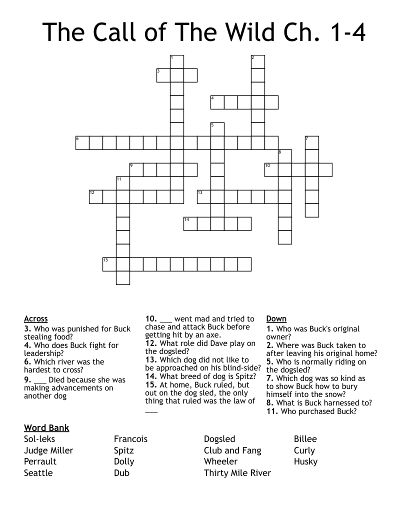 The Call of The Wild Ch. 1-4 Crossword