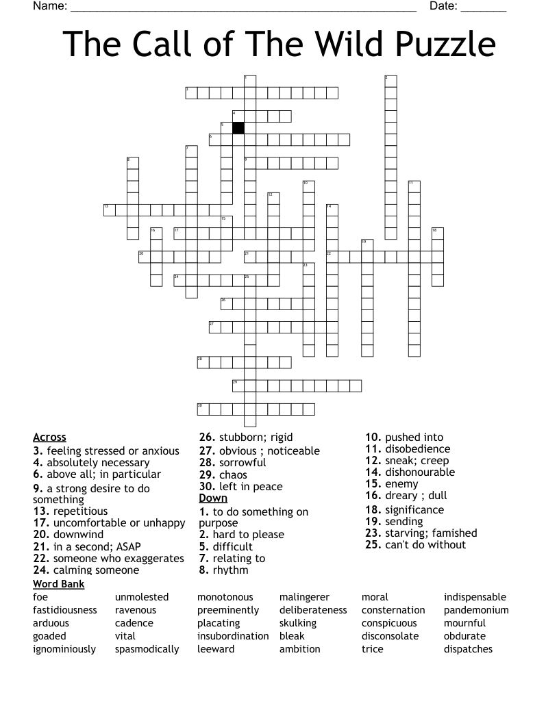 The Call of The Wild Puzzle Crossword