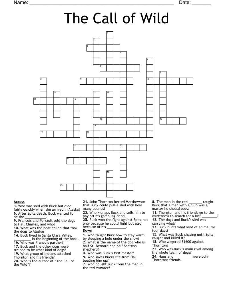 The Call of Wild Crossword