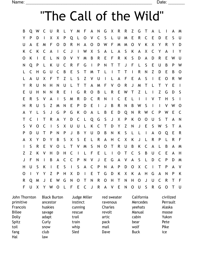 "The Call of the Wild" Word Search