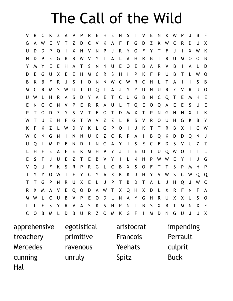 The Call of the Wild Word Search
