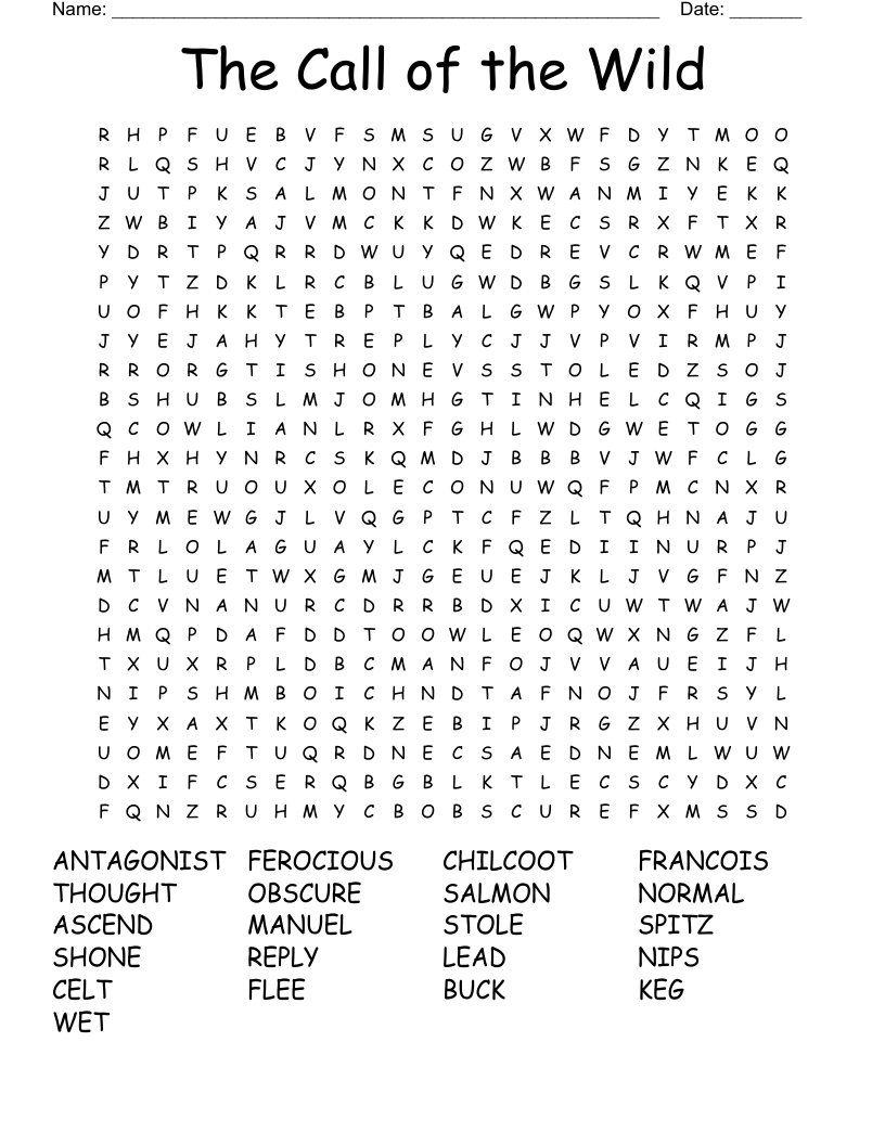 The Call of the Wild Word Search