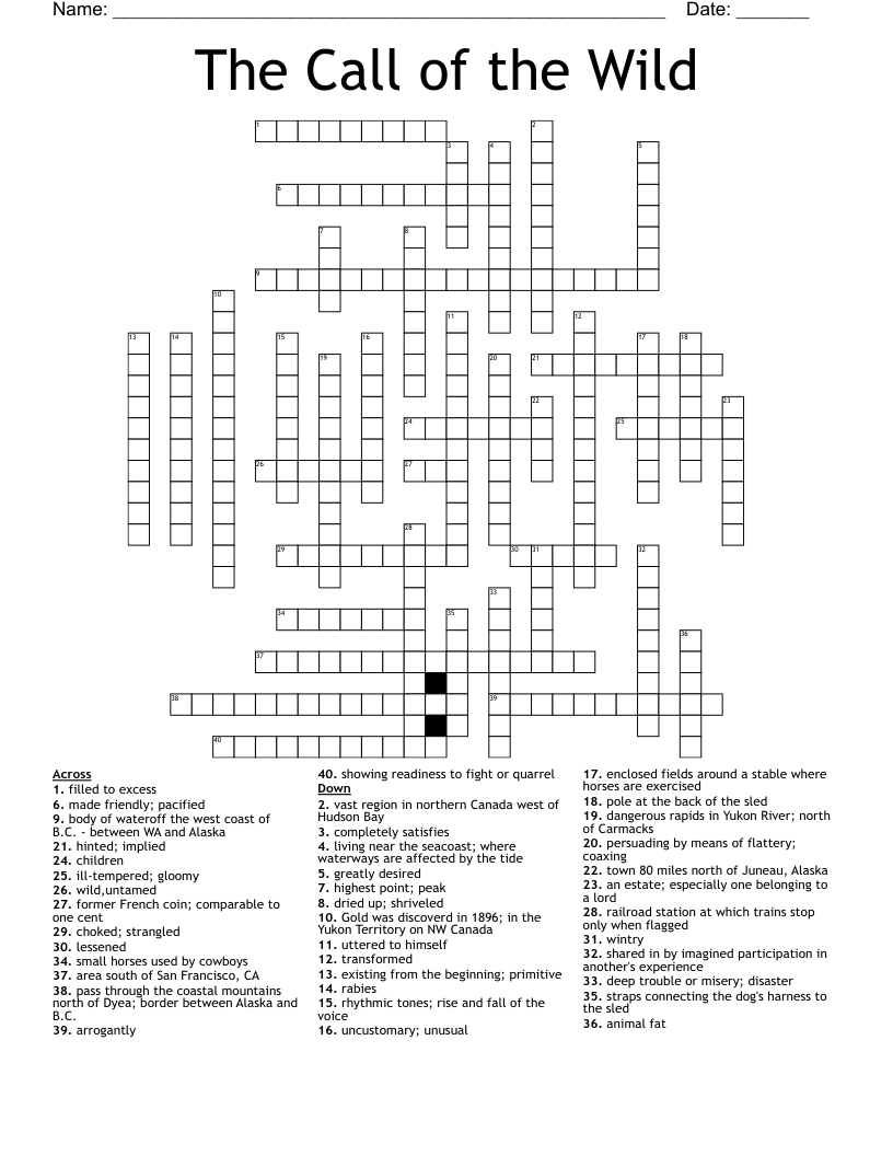 The Call of the Wild Crossword