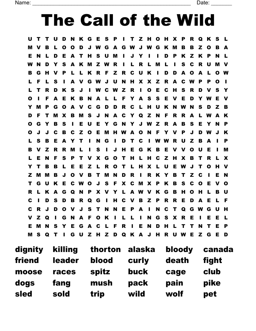 The Call of the Wild Word Search