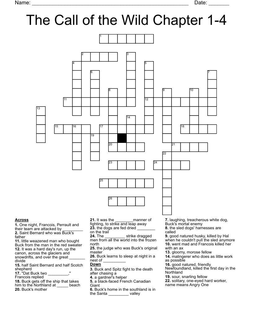 The Call of the Wild Chapter 1-4 Crossword