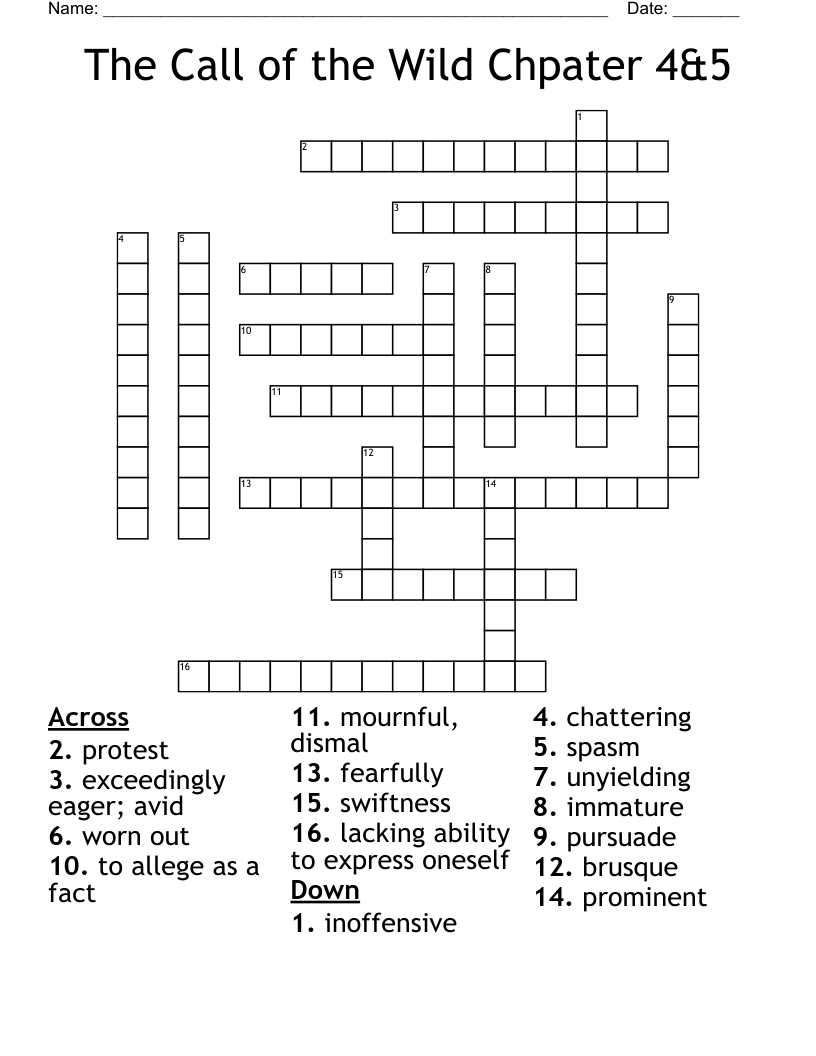 The Call of the Wild Chpater 4&5 Crossword
