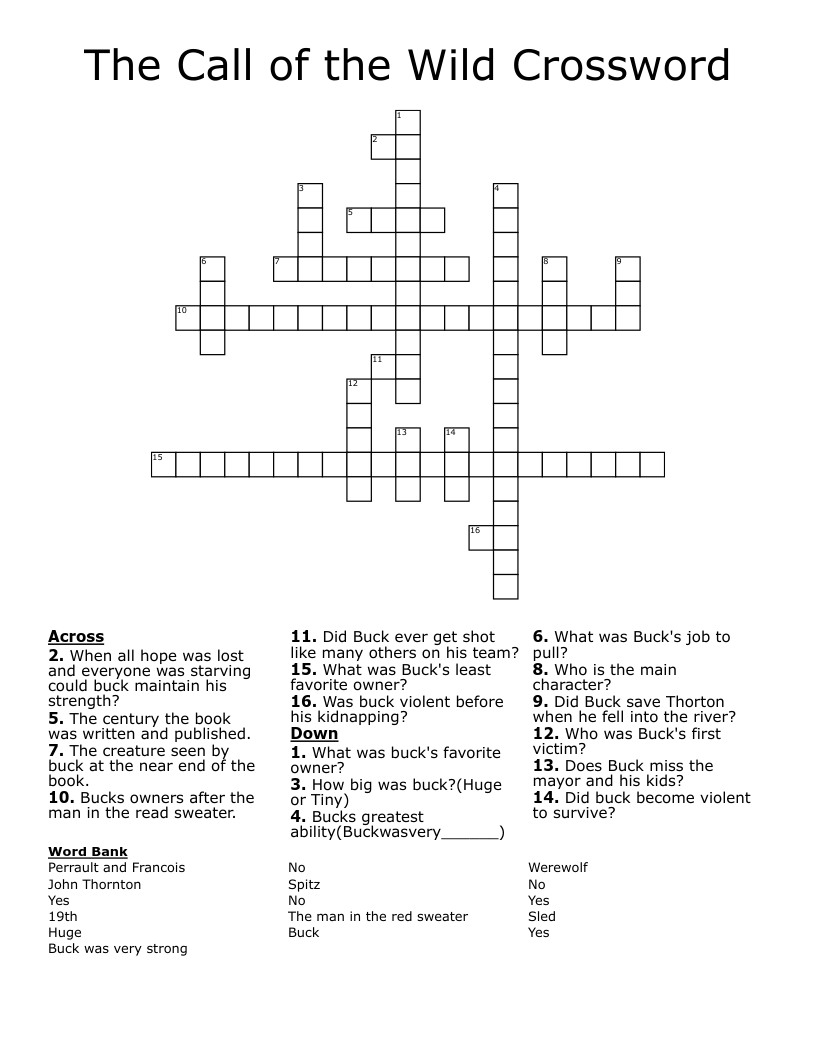 The Call of the Wild Crossword