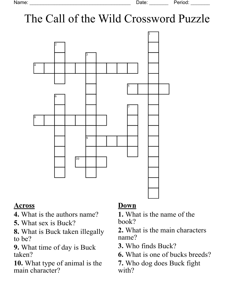 The Call of the Wild Crossword Puzzle