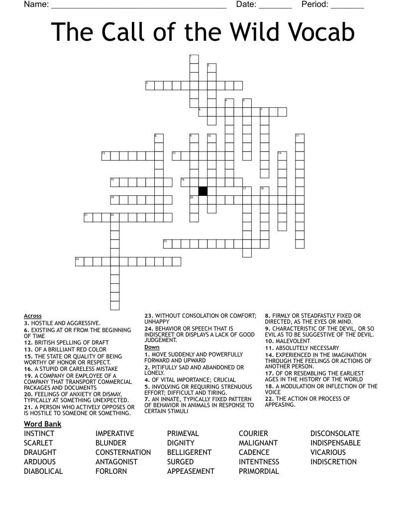 The Call of the Wild Vocab Crossword