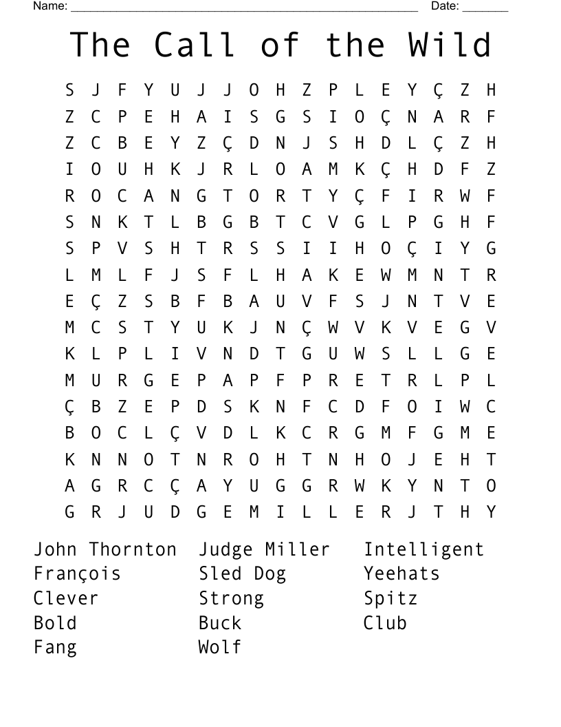 The Call of the Wild  Word Search