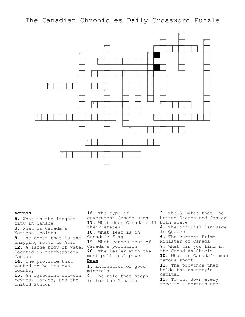 The Canadian Chronicles Daily Crossword Puzzle
