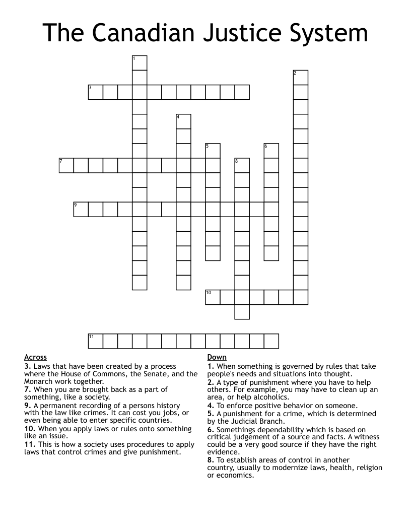 The Canadian Justice System Crossword