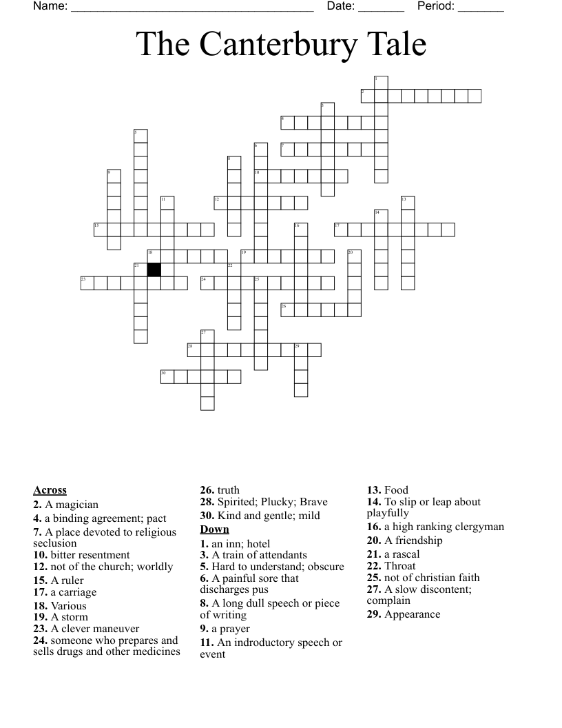 The Canterbury Tale  Crossword