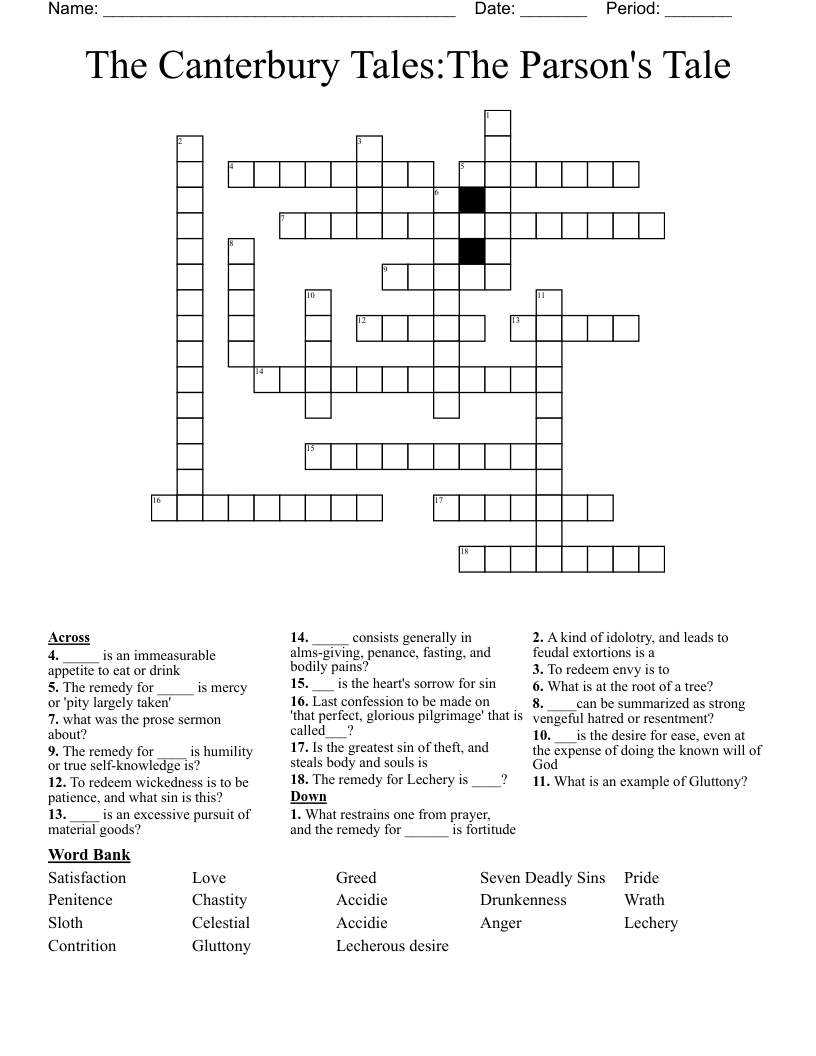 The Canterbury Tales:The Parson's Tale Crossword