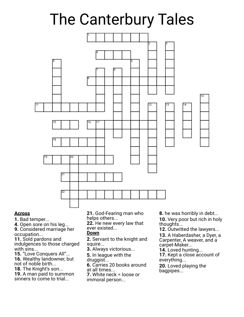 The Canterbury Tales Crossword