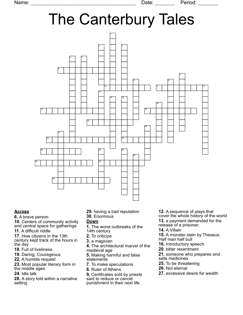 The Canterbury Tales Crossword