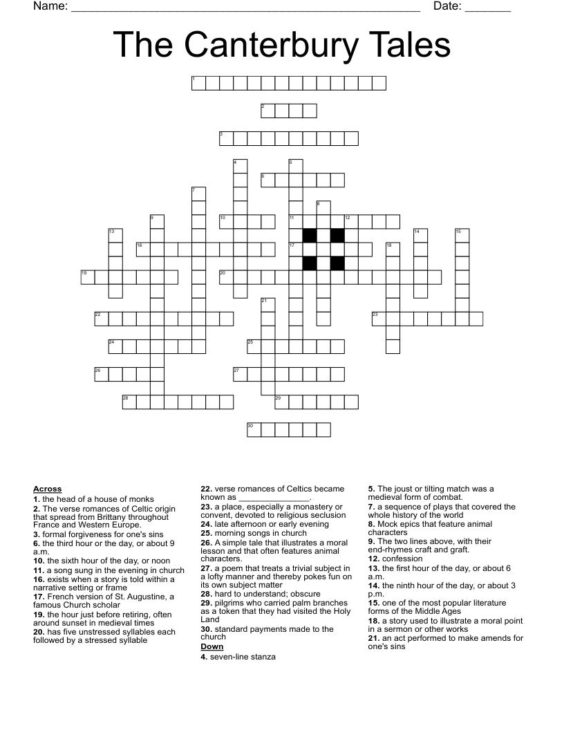 The Canterbury Tales Crossword