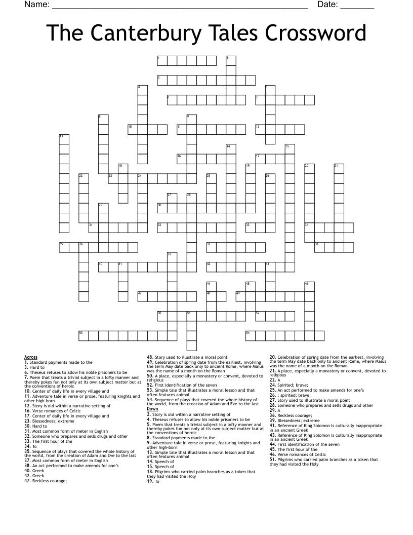 The Canterbury Tales Crossword 