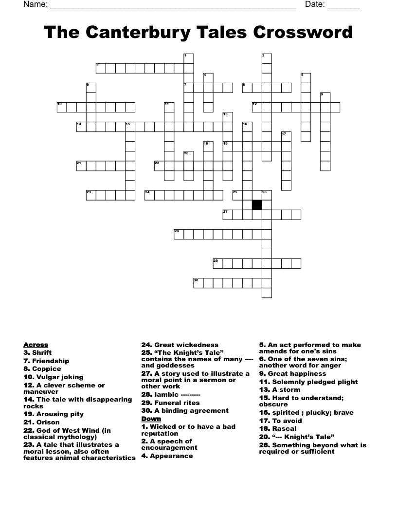 The Canterbury Tales Crossword 