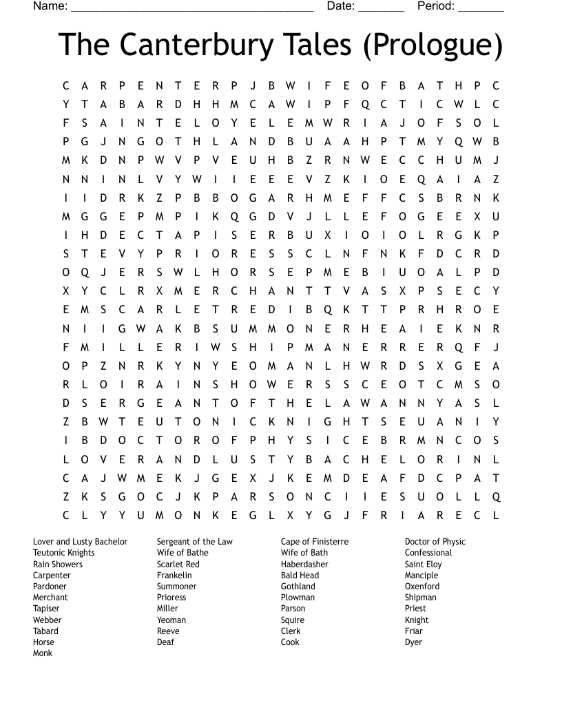 The Canterbury Tales (Prologue) Word Search