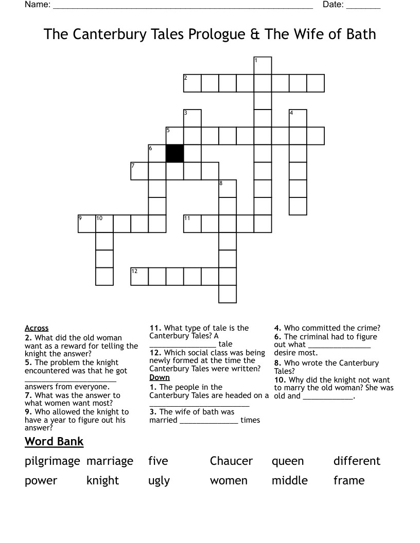 The Canterbury Tales Prologue & The Wife of Bath Crossword