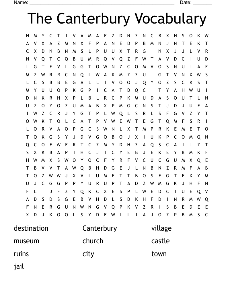 The Canterbury Vocabulary Word Search