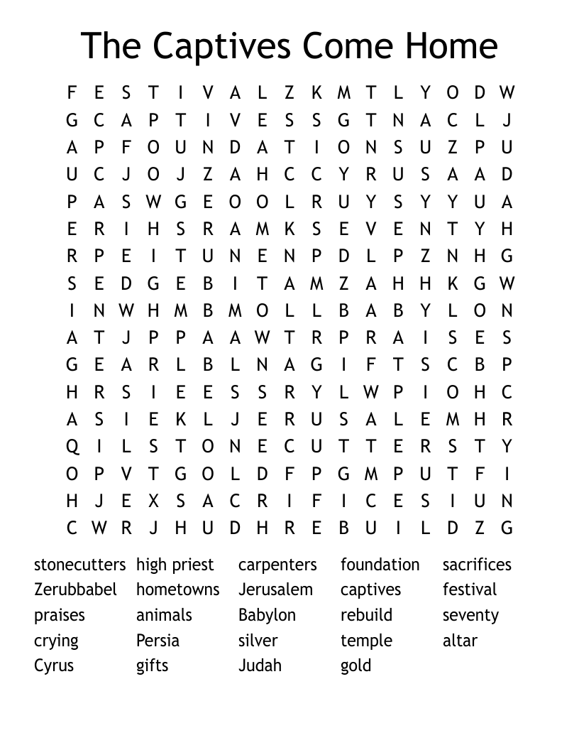 The Captives Come Home Word Search
