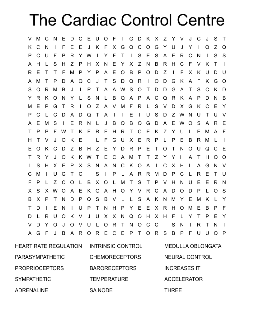 The Cardiac Control Centre Word Search
