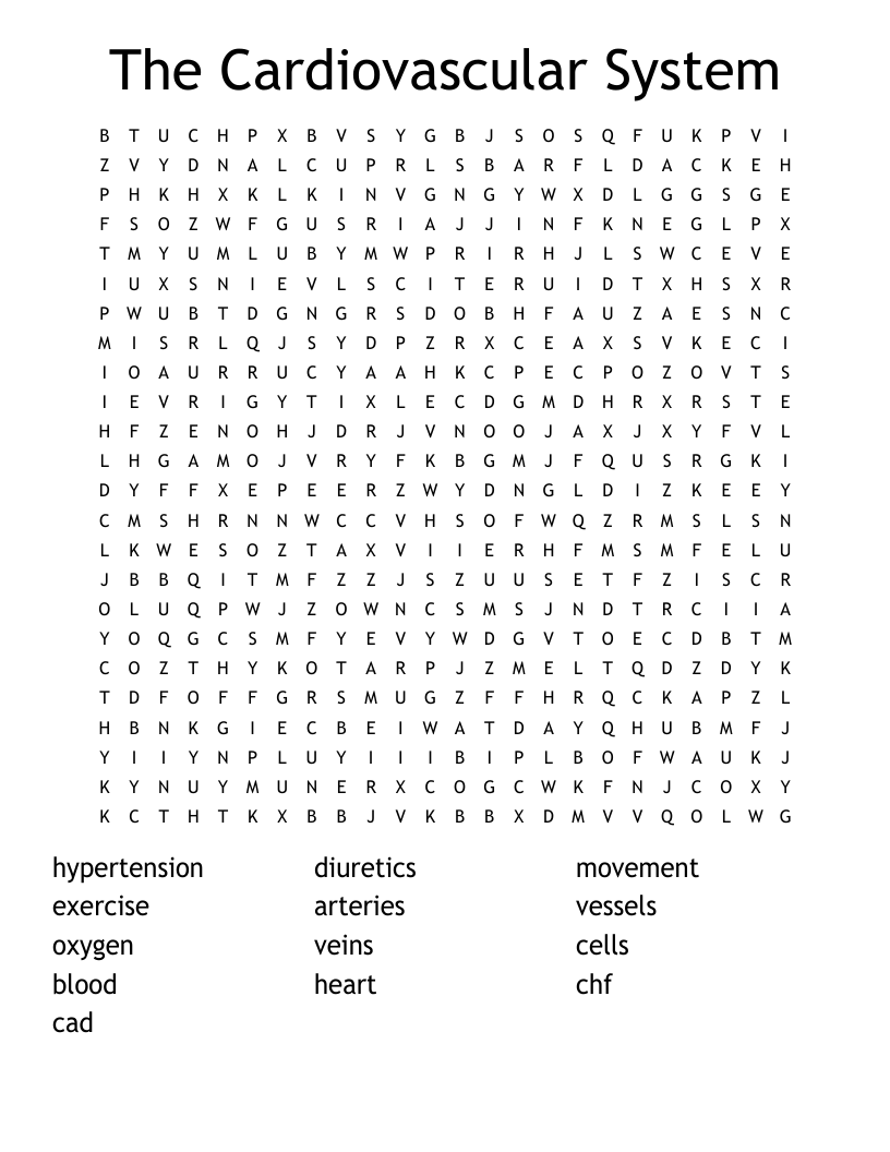 The Cardiovascular System Word Search