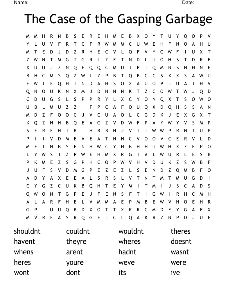 The Case of the Gasping Garbage Word Search