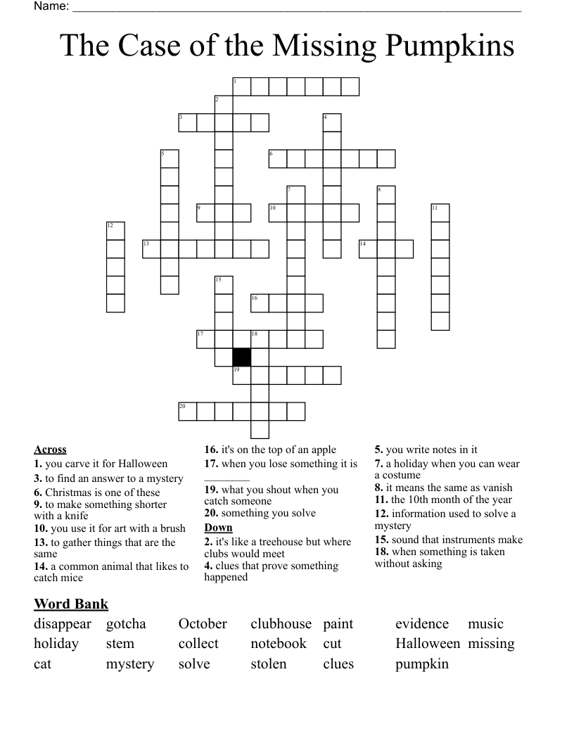 The Case of the Missing Pumpkins Crossword