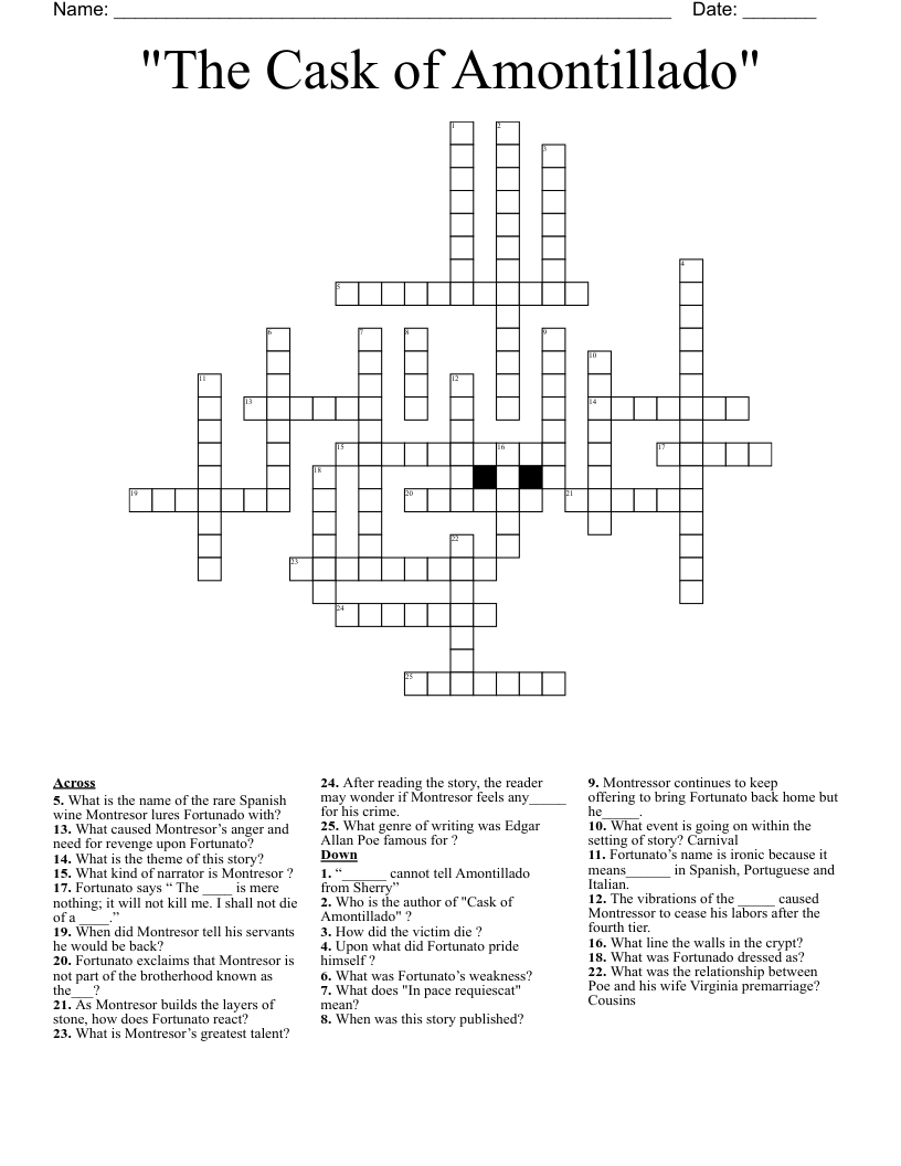 "The Cask of Amontillado" Crossword