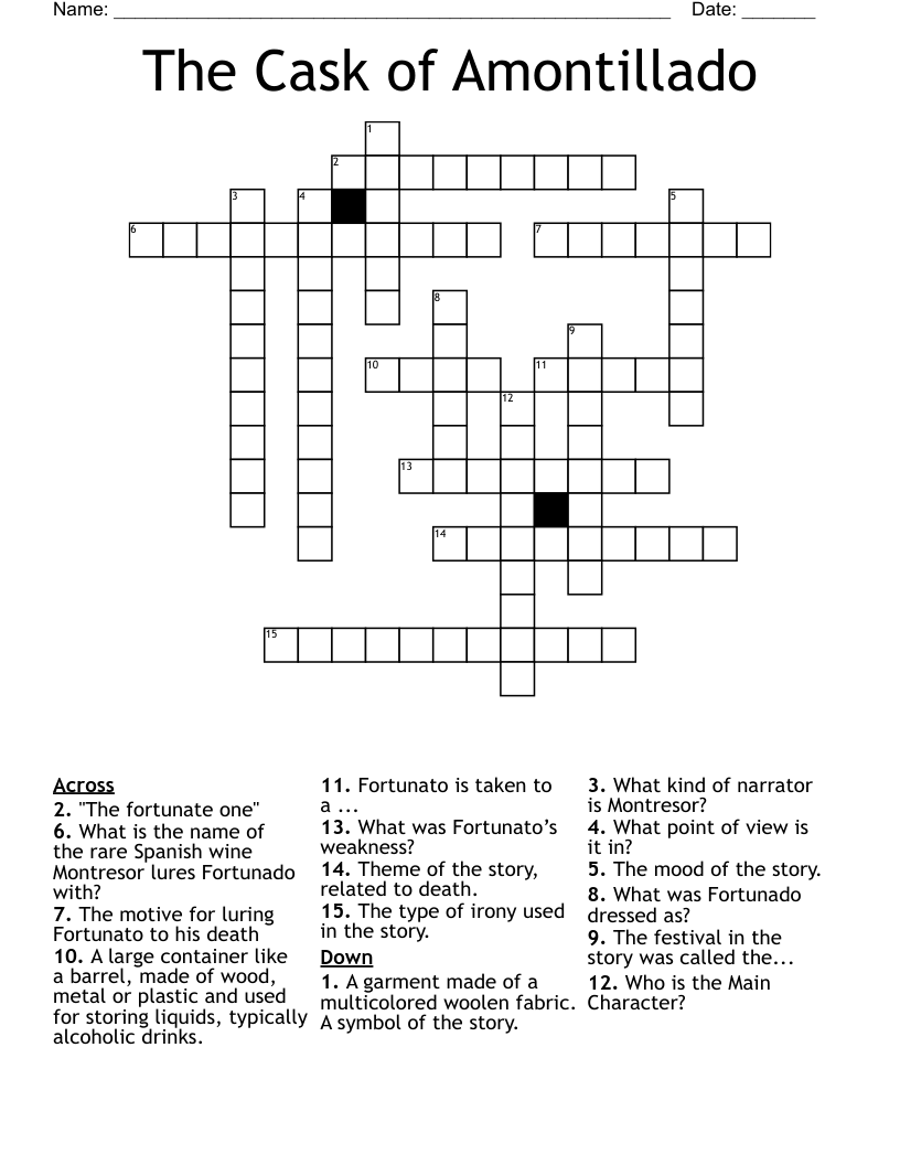 The Cask of Amontillado Crossword