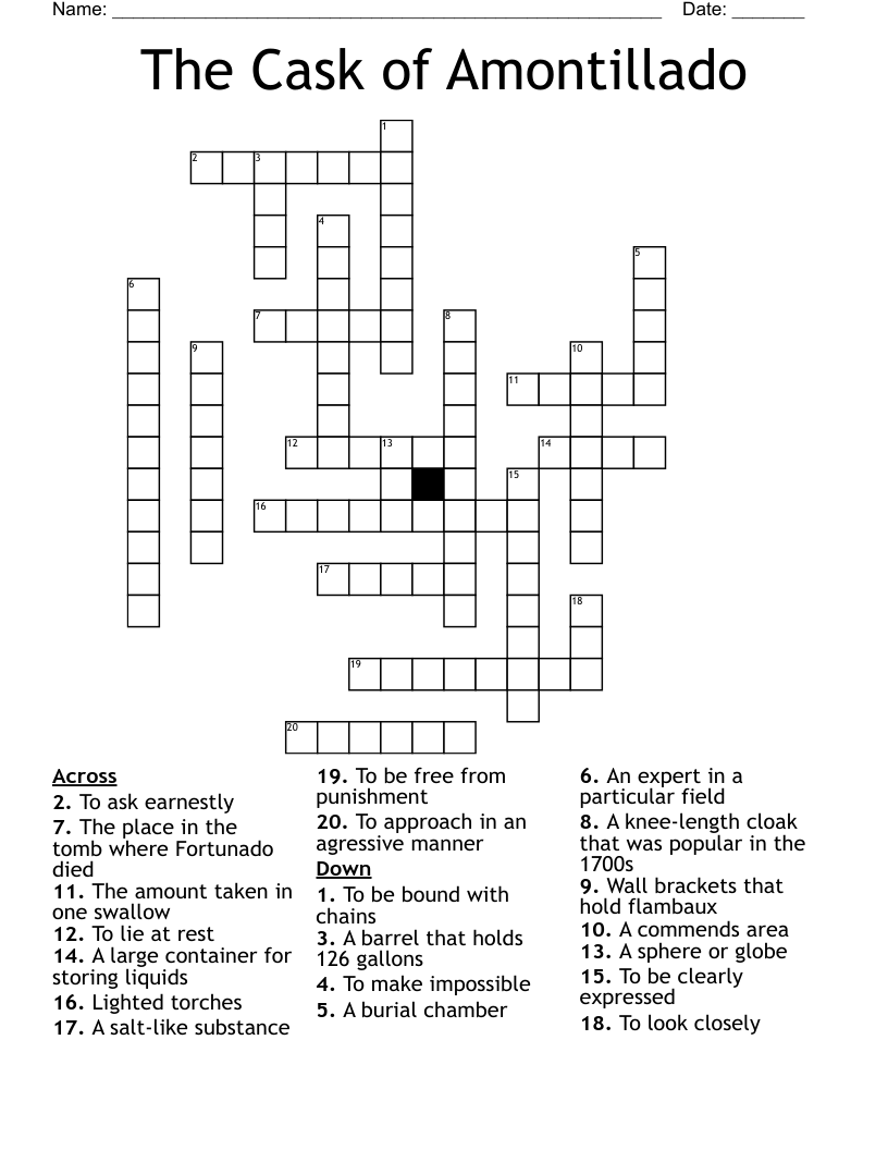The Cask of Amontillado Crossword