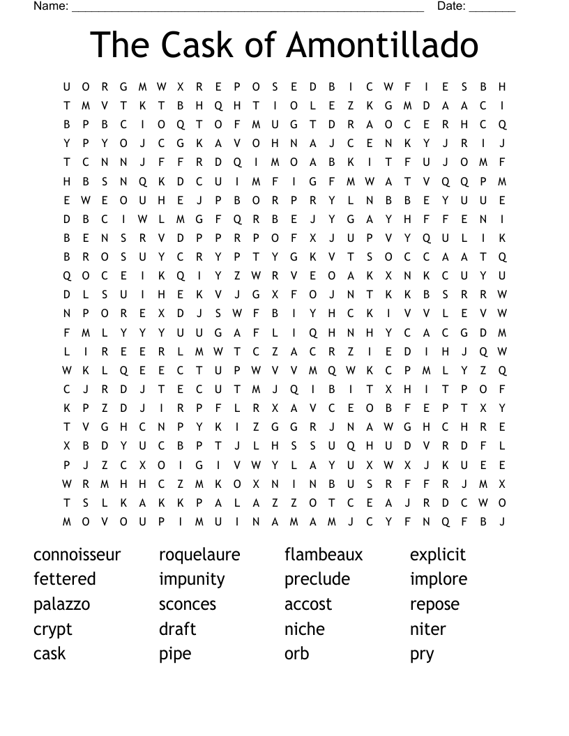The Cask of Amontillado Word Search