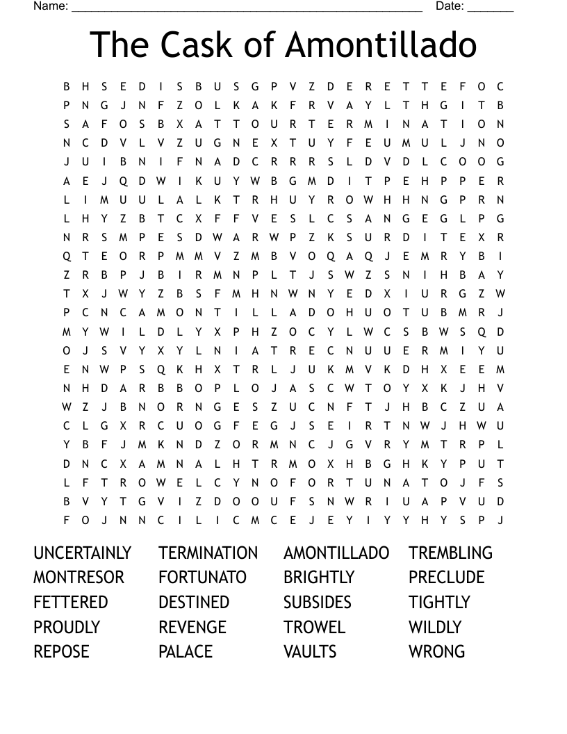 The Cask of Amontillado Word Search