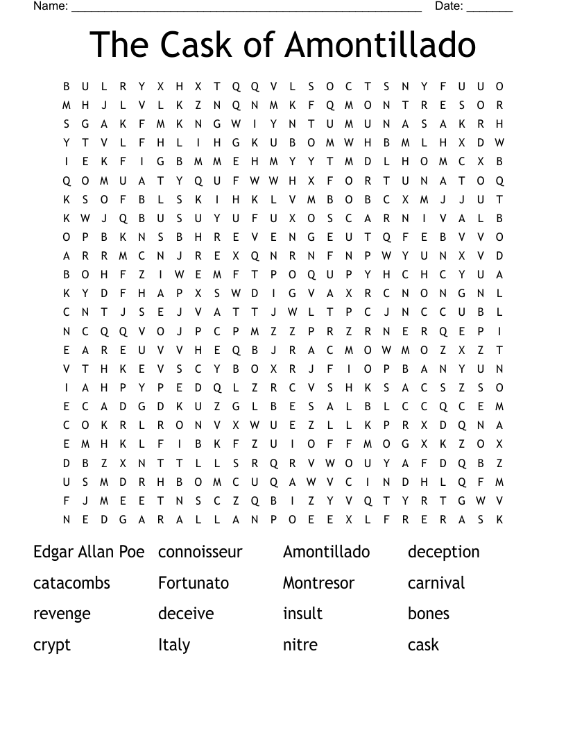 The Cask of Amontillado Word Search