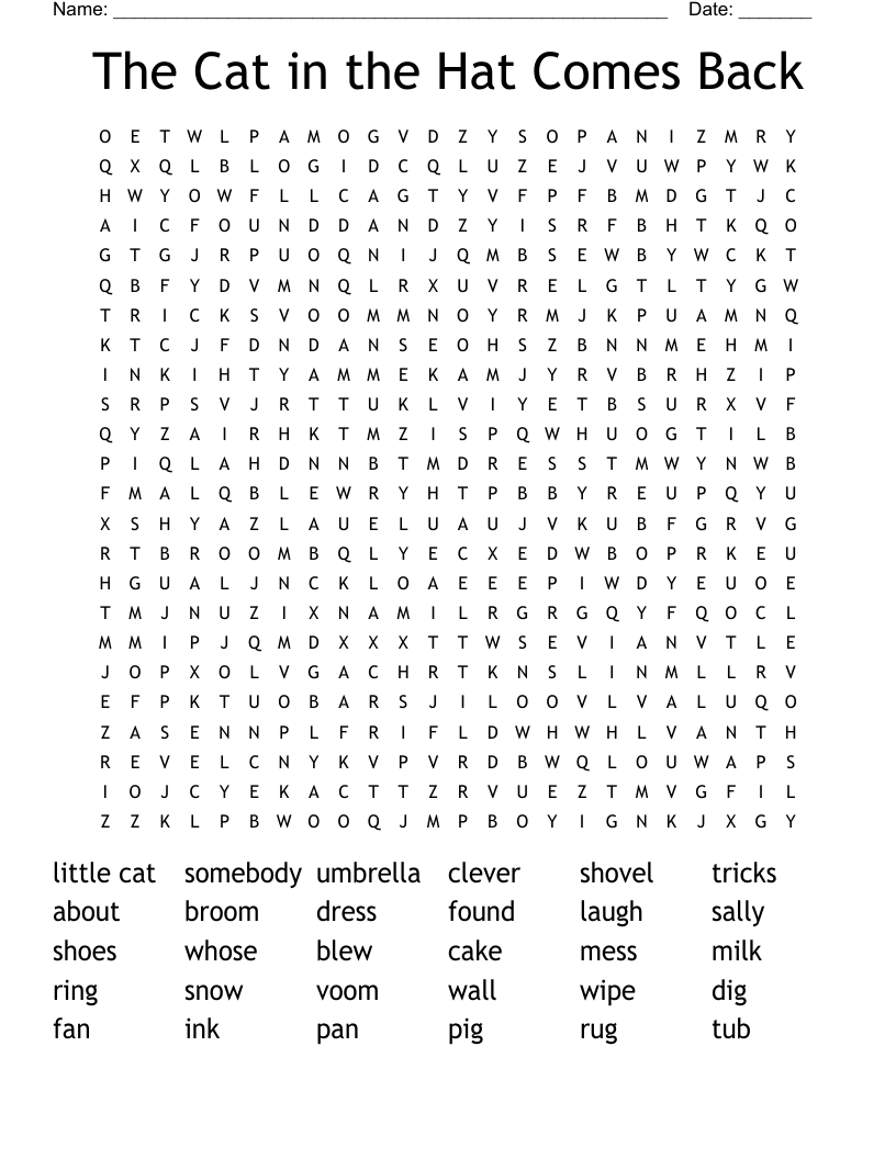 The Cat in the Hat Comes Back Word Search