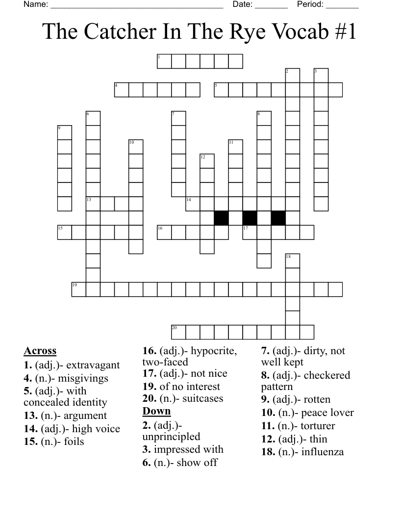 The Catcher In The Rye Vocab #1 Crossword