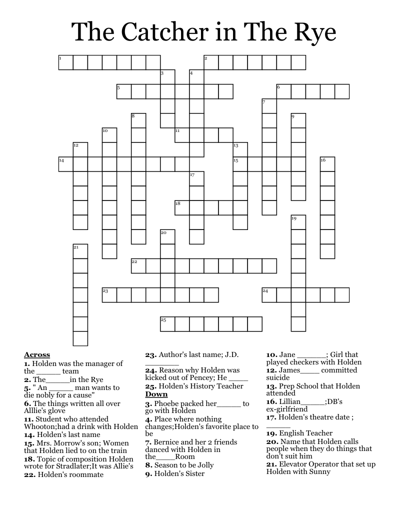 The Catcher in The Rye  Crossword