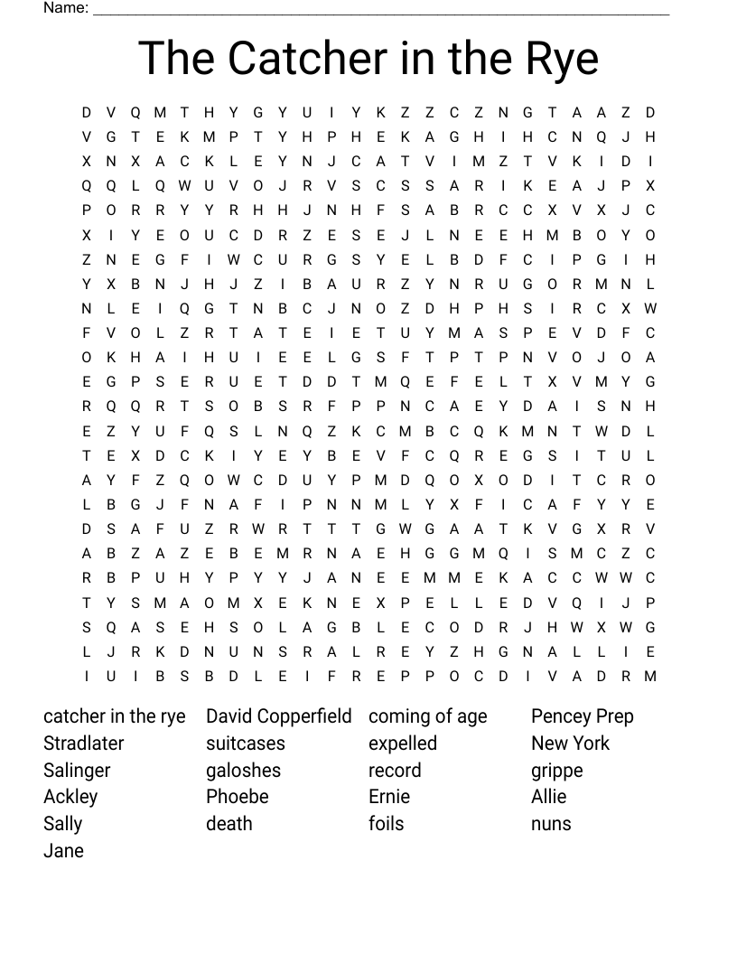 The Catcher in the Rye Word Search