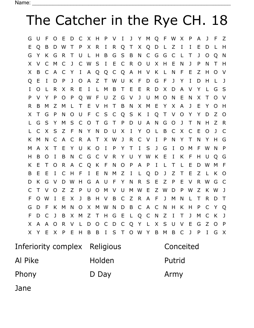 The Catcher in the Rye CH. 18 Word Search