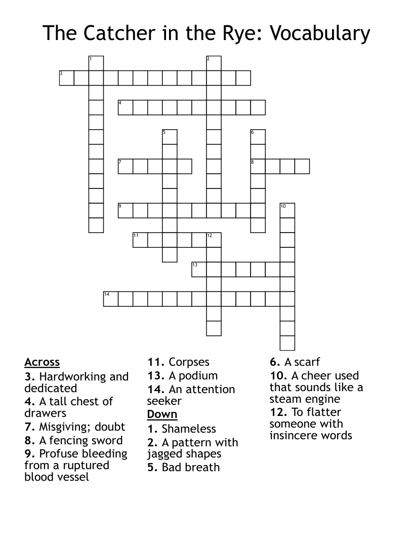 The Catcher in the Rye: Vocabulary Crossword