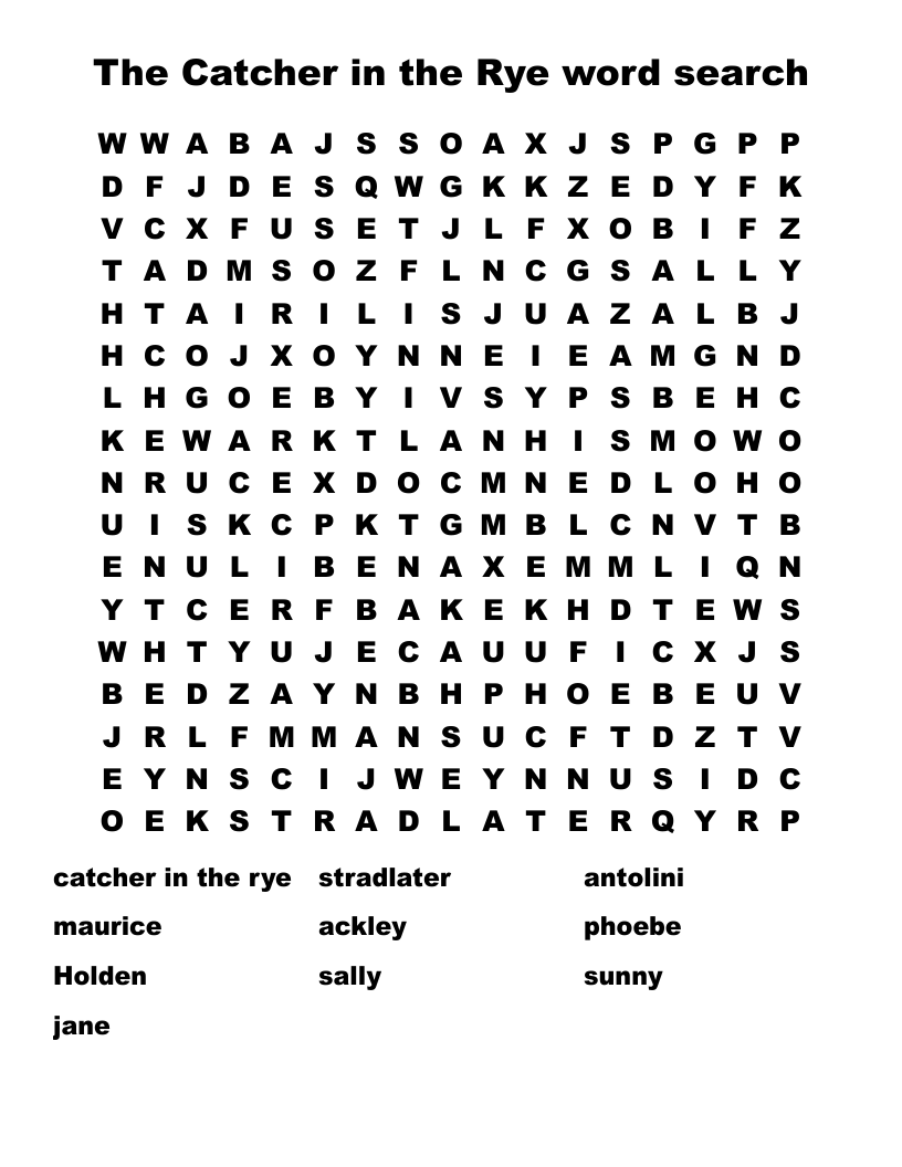 The Catcher in the Rye word search