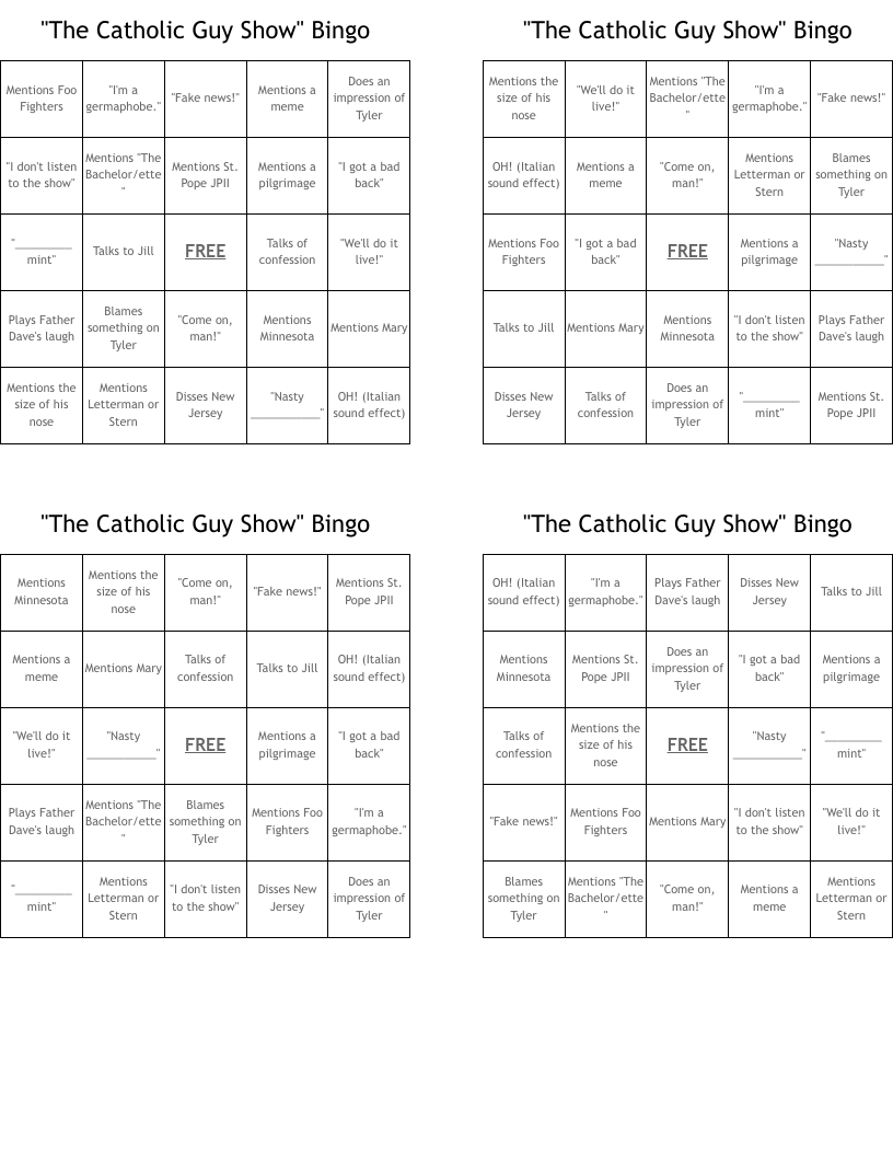 "The Catholic Guy Show" Bingo