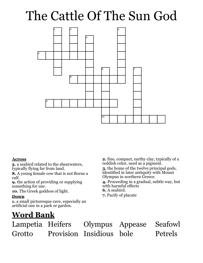 The Cattle Of The Sun God Crossword