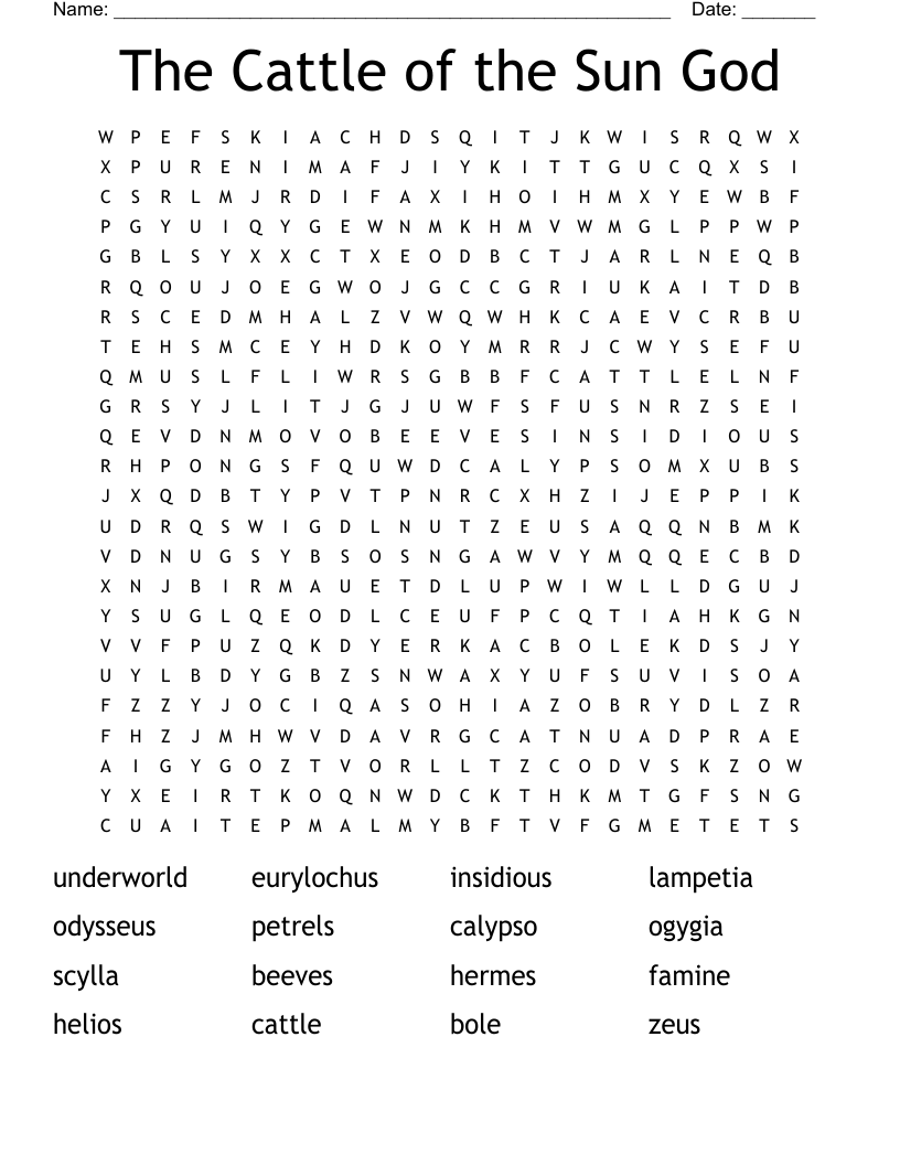 The Cattle of the Sun God Word Search